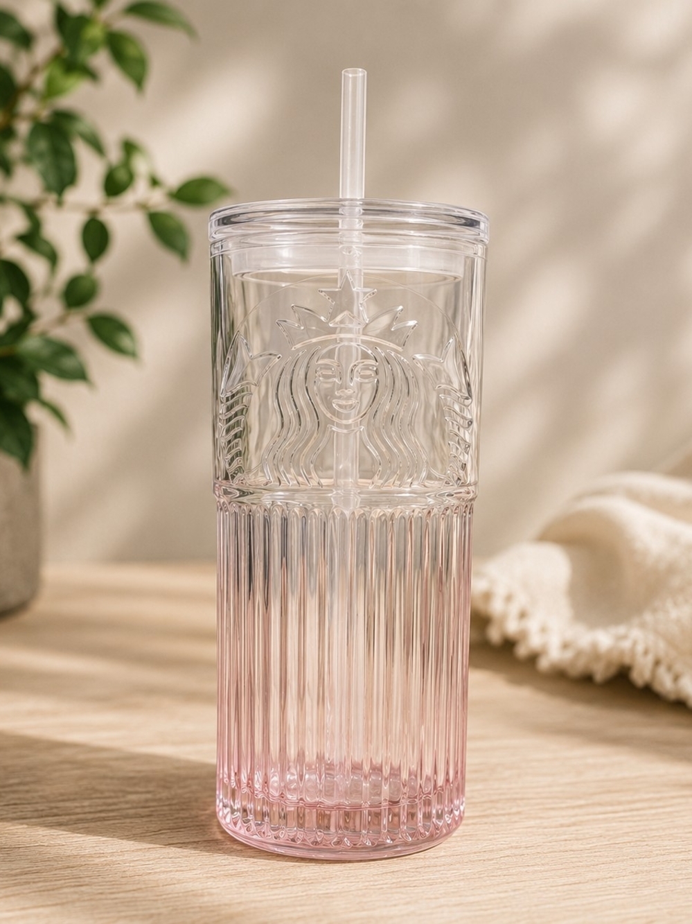 2024 Starbucks Glass Cup Gradient Sakura Tumbler w/Cherry blossom Topper